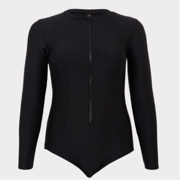 Torrid Black Wireless Long Sleeve Rashguard One Piece Swimsuit Full Zip 1X NWT - Picture 8 of 10
